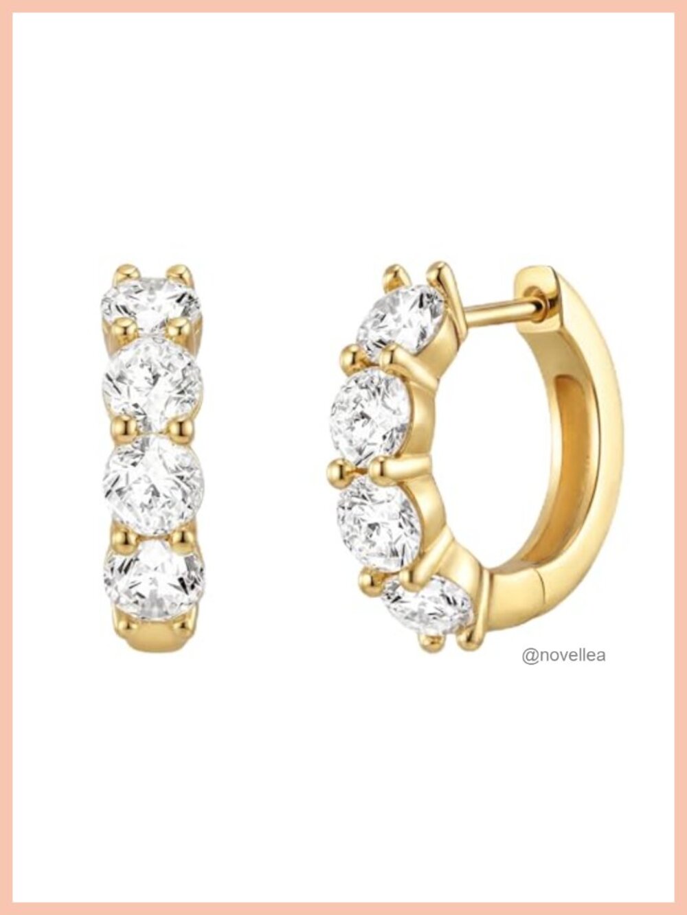 14K Gold Plated Sterling Silver Huggie Hoop Earrings with Cubic Zirconia
